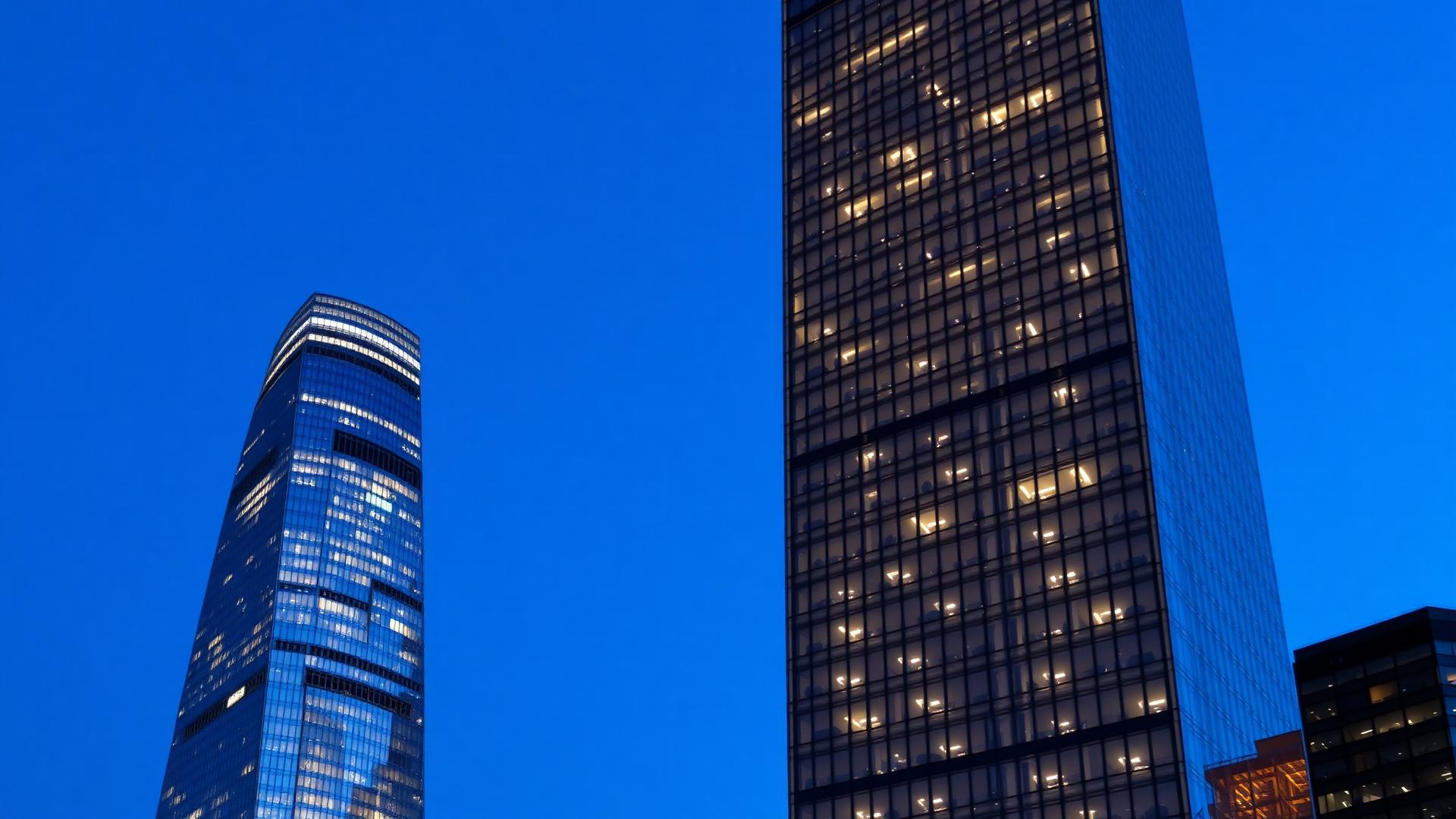 Modern financial district at blue hour